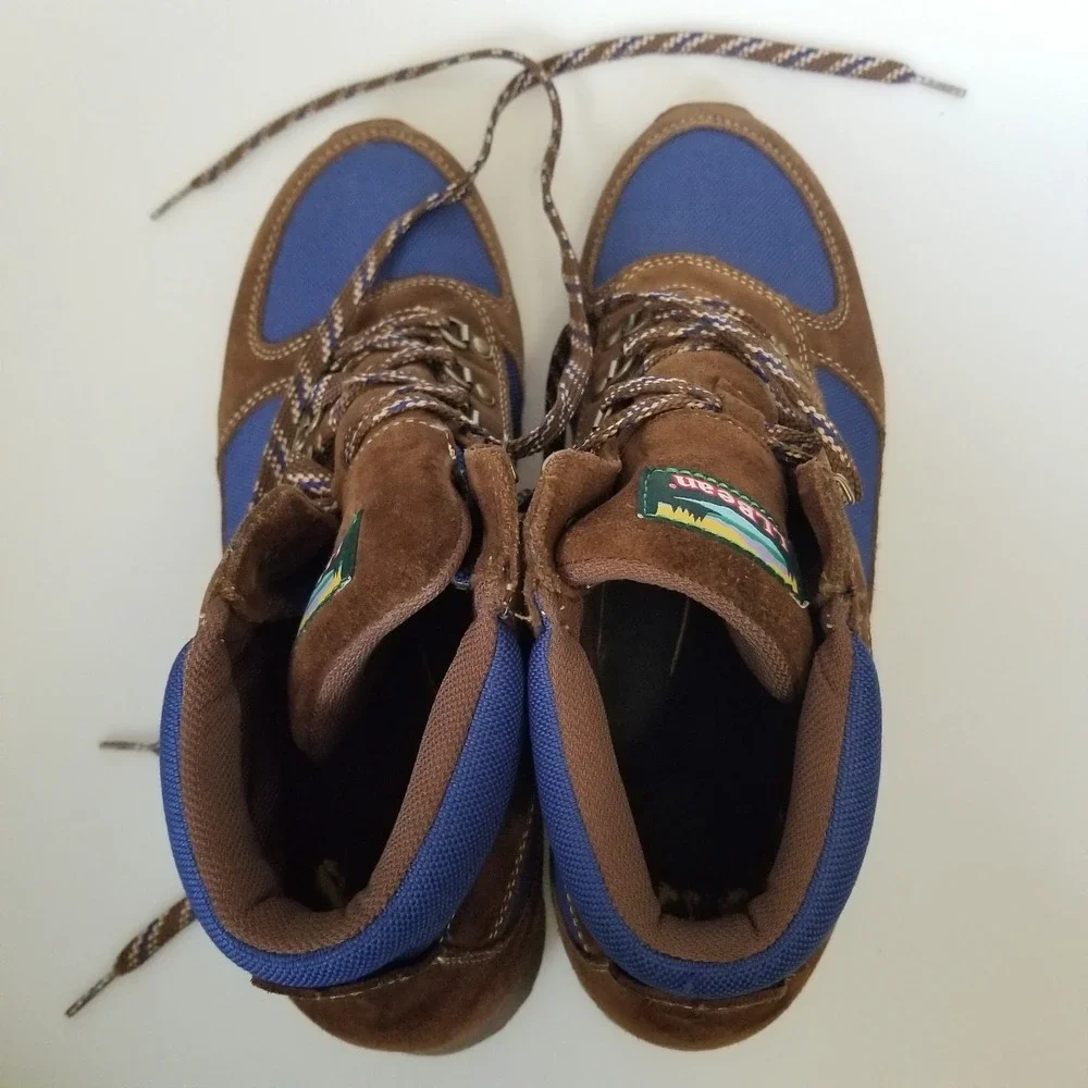 L.L. Bean Boots Mens Ten and a Half Medium Brown Blue Suede Hiking Trail Gorp